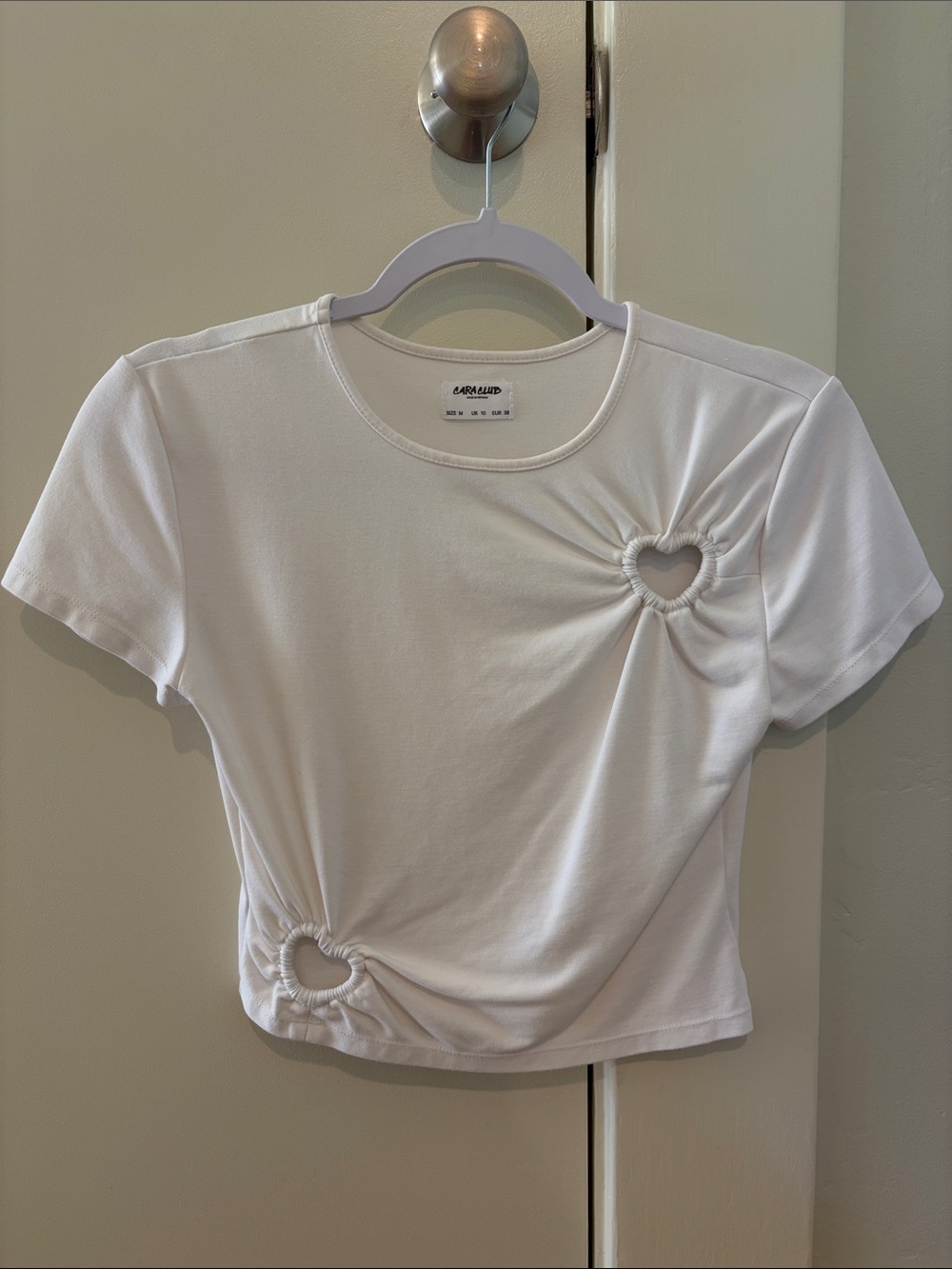 Crop Tee with Heart Cutouts - White
